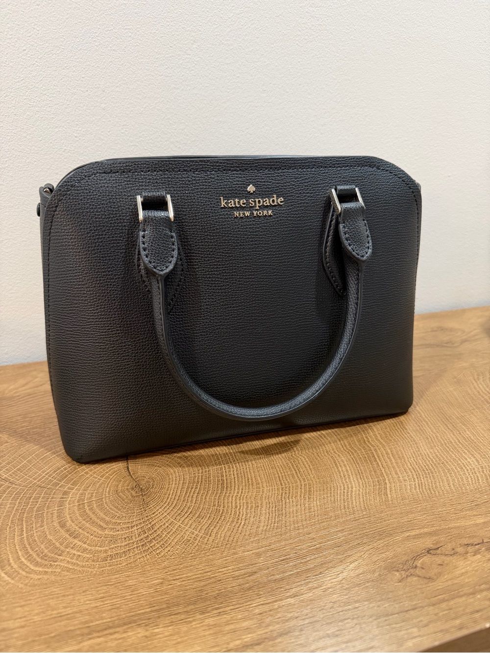 kate spade Black Leather Small Dome Satchel with Gold Logo